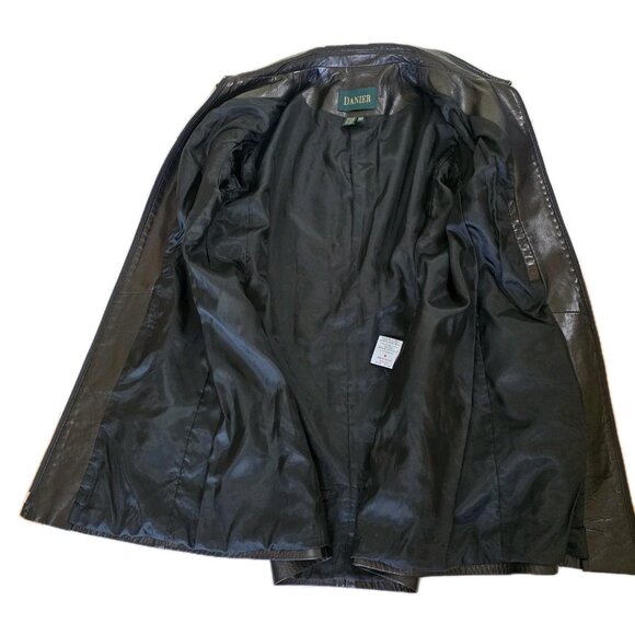 Danier Jacket Womens XL Brown Leather Pockets Zip Lined LS Classic Collar Mature - Picture 11 of 16